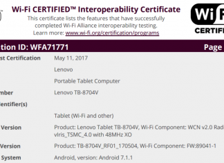 Lenovo Tab 4 Plus (TB-8704V) Gets Certified by Wi-Fi Alliance; One Step Closer to Commercial Launch