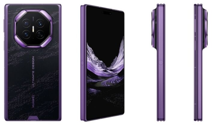 Huawei Mate XT 2 shown folded in a side-view product render.