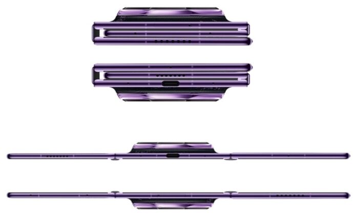 Product render of the Huawei Mate XT 2 foldable phone.