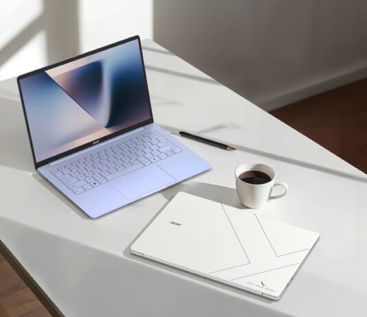Acer Swift Blade 14 laptop shown open