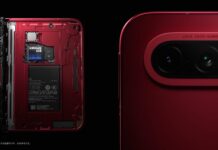 Xiaomi 18 Fold shown closed in Nishino Red with a horizontal rear camera module.