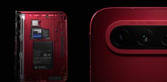 Xiaomi 18 Fold shown closed in Nishino Red with a horizontal rear camera module.