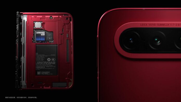 Xiaomi 18 Fold shown closed in Nishino Red with a horizontal rear camera module.