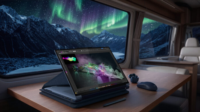 430064 Lenovo Yoga 9n 2-in-1 convertible laptop shown in a flexible use mode.