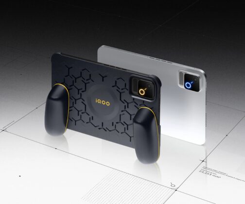 iQOO Pad Ultra shown with a gaming-focused accessory