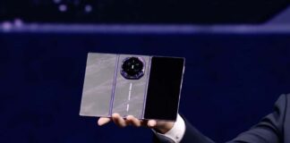 Huawei Mate XT 2 Ultimate Design tri-fold smartphone shown unfolded with its large display