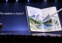 Apple iPhone Duo foldable phone shown with its large inner display open