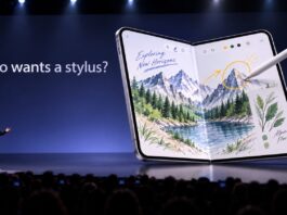Apple iPhone Duo foldable phone shown with its large inner display open