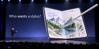 Apple iPhone Duo foldable phone shown with its large inner display open