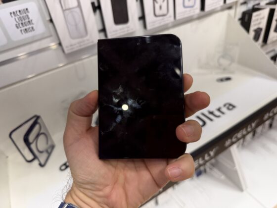 Celly mockup showing the rumored foldable iPhone&rsquo;s exterior display proportions