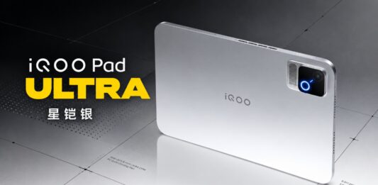 iQOO Pad Ultra promotional image showing the compact gaming tablet.