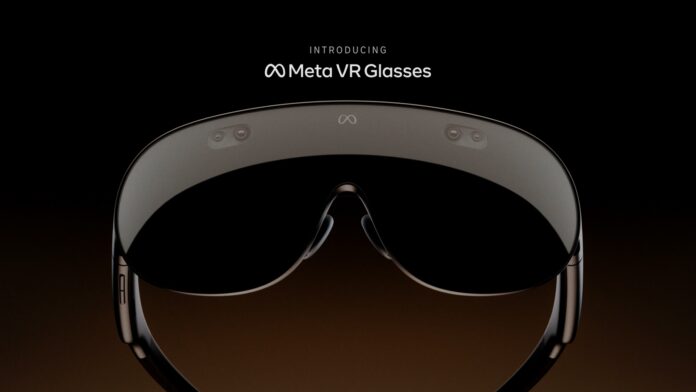 meta-vr-glasses-ray-ban-meta-audio-apple-vision-pro-cover-a96998-001 Meta VR Glasses shown with a separate external compute module designed to be carried off the face