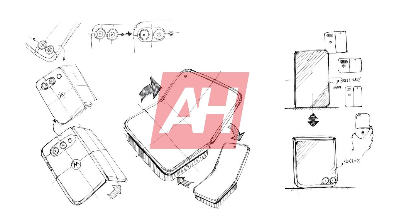 Rear view sketch of Motorola’s rumored foldable with an upper horizontal camera module