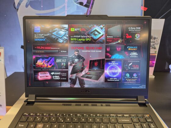 MSI Cyborg 15 Max gaming laptop viewed from the front at an angle.