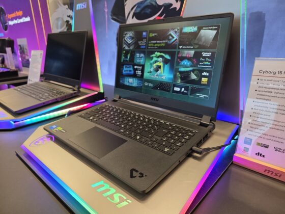 MSI Cyborg 15 Max viewed from another angle with the screen open.