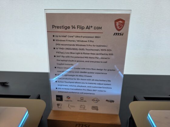 MSI Prestige 14 Flip AI+ mobile productivity laptop