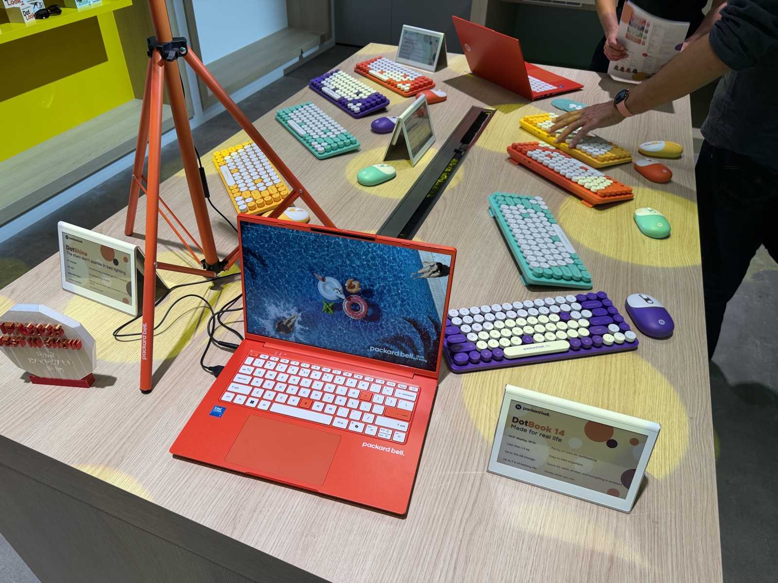 Packard Bell products displayed as part of the brand’s 2026 relaunch