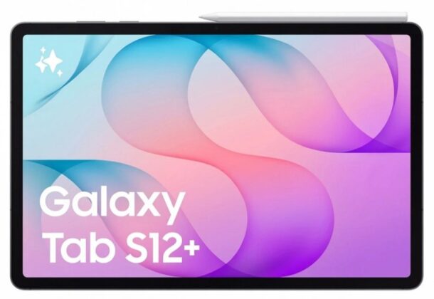 Leaked Galaxy Tab S12+ render showing the tablet in a light color finish.
