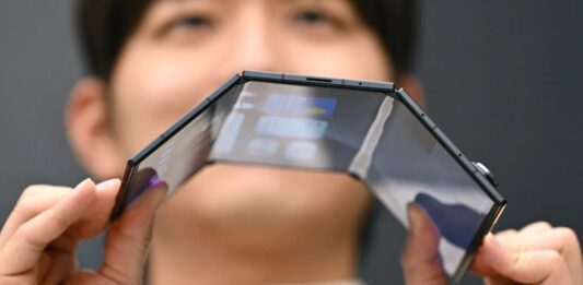 Samsung Galaxy Z TriFold foldable phone shown in a promotional image