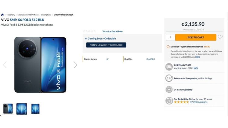 vivo X Fold6 foldable smartphone shown in a product image