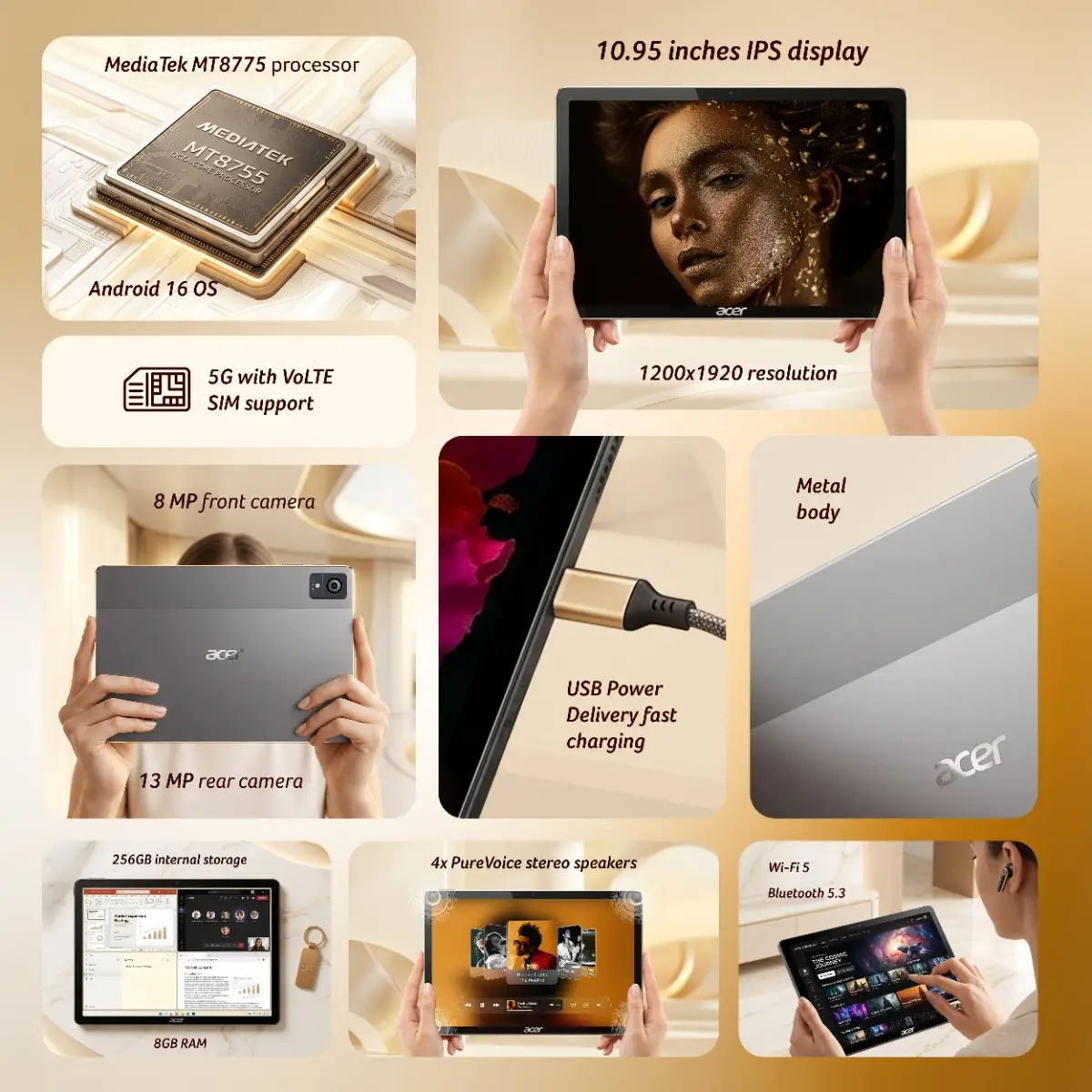 Acer Iconia Tab 11 5G with Android 16, dual-SIM support, and 5G connectivity