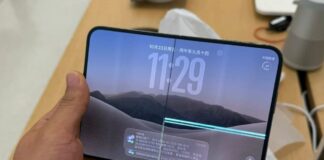 An iPhone Duo foldable phone with attention focused on the inner display crease.