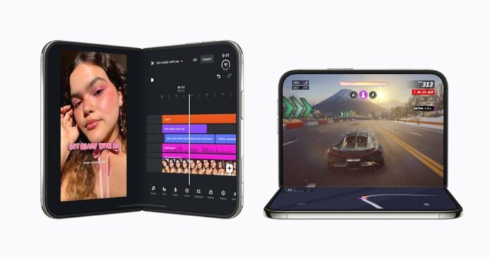 apple-iphone-duo-ios-cover-a97798-001 Apple iPhone Duo foldable phone shown open.
