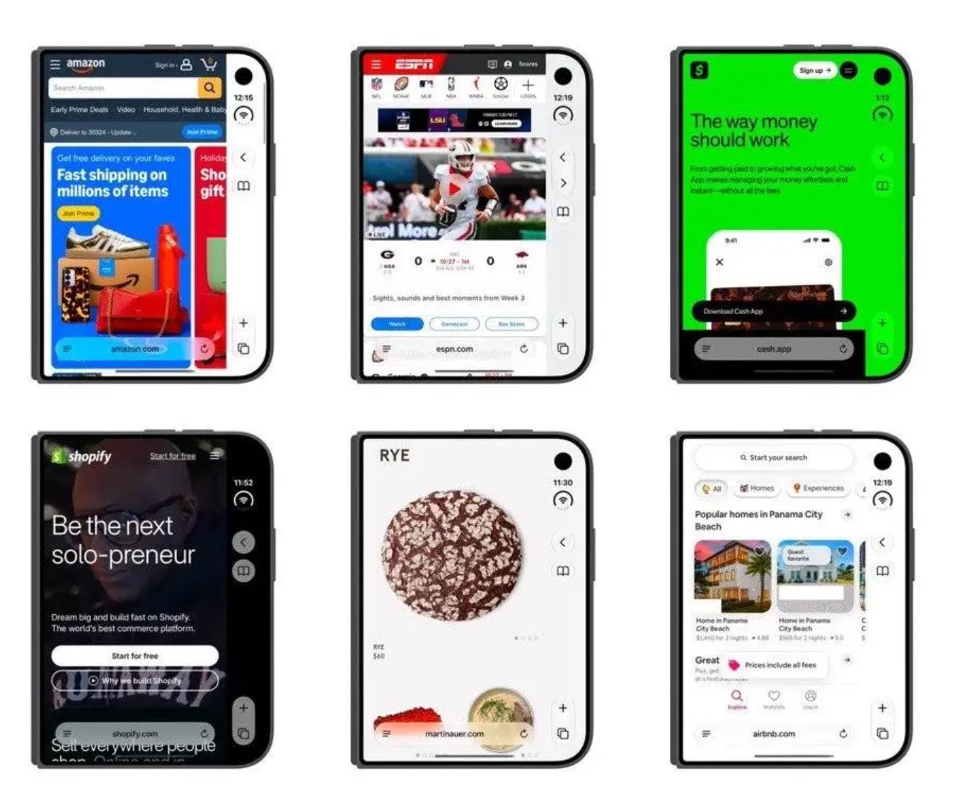 Safari shown with a constrained webpage area on the iPhone Duo.
