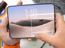 Apple iPhone Duo foldable phone shown open with its large inner display visible.