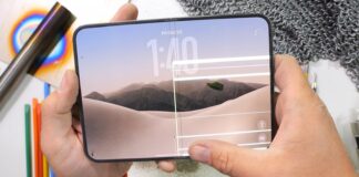Apple iPhone Duo foldable phone shown open with its large inner display visible.