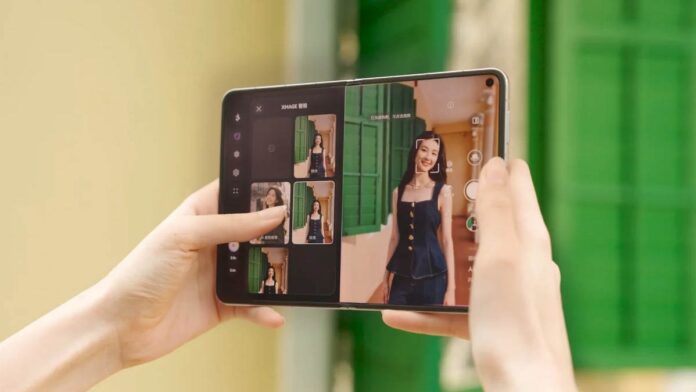 HONOR wide-format foldable phone shown closed and opened to reveal a larger inner display