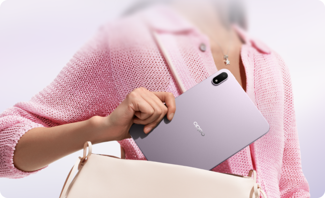 OPPO Pad Mini promotional image highlighting its compact tablet design.