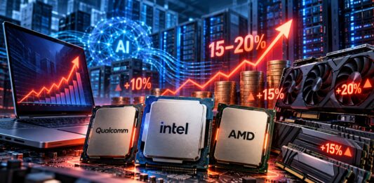 Illustration accompanying a report on rising PC processor costs and their potential effect on laptop pricing.
