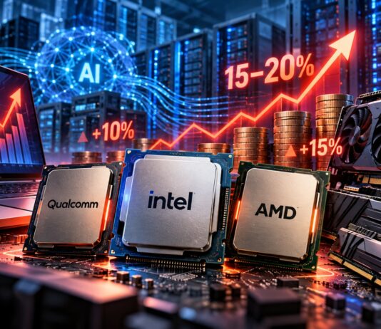 Illustration accompanying a report on rising PC processor costs and their potential effect on laptop pricing.