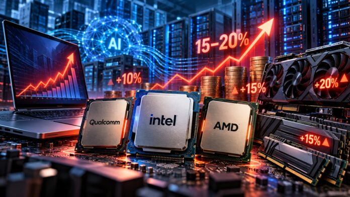 Illustration accompanying a report on rising PC processor costs and their potential effect on laptop pricing.