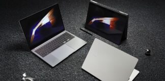 Samsung laptop shown in a promotional-style image