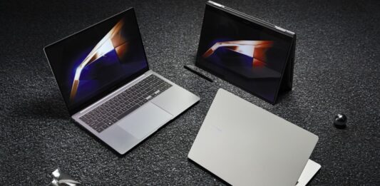 Samsung laptop shown in a promotional-style image